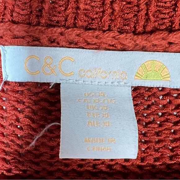 C&C California rust red and white striped casual crewneck sweater size XL B151 - Picture 3 of 5
